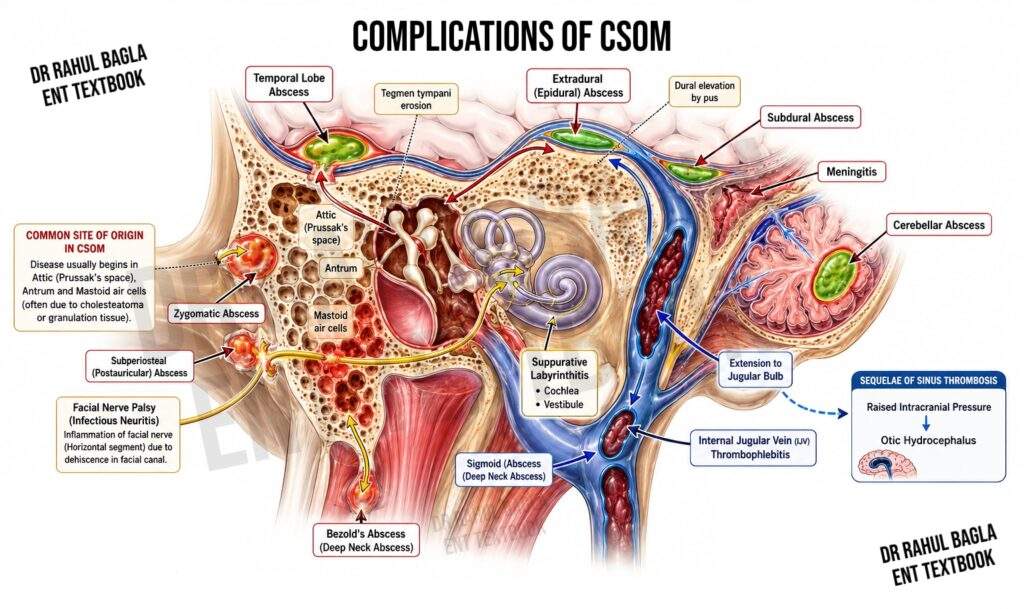 Complications of CSOM Extradural Abscess Subdural Abscess Otitic Hydrocephalus Dr Rahul Bagla ENT
