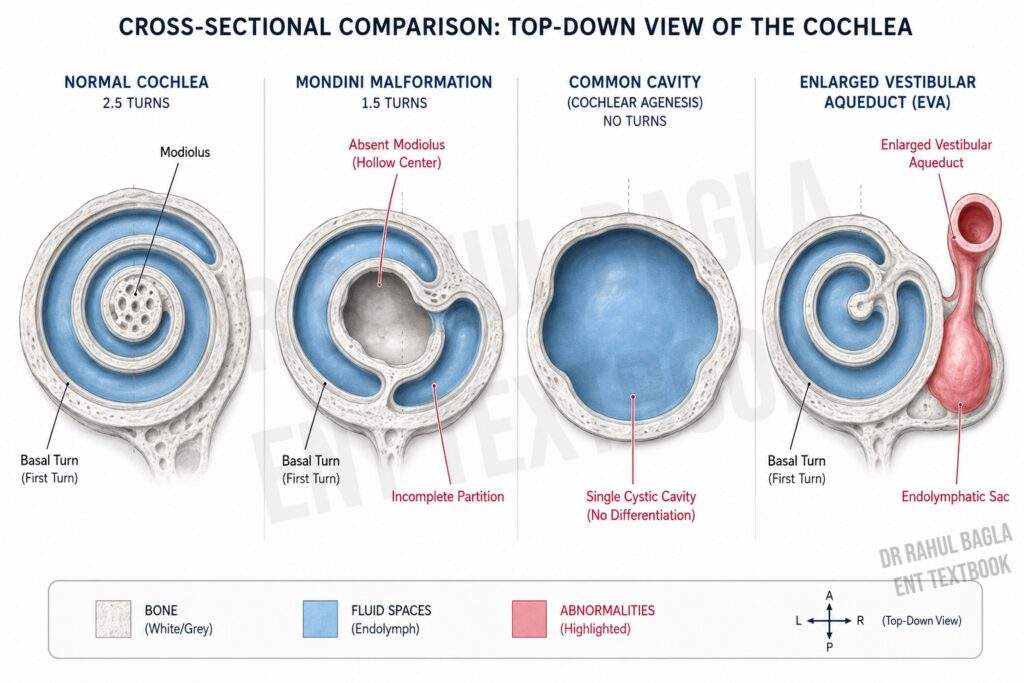 Mondini dysplasia, Common cavity deformity, Enlarged vestibular aqueduct Dr Rahul Bagla ENT Textbook