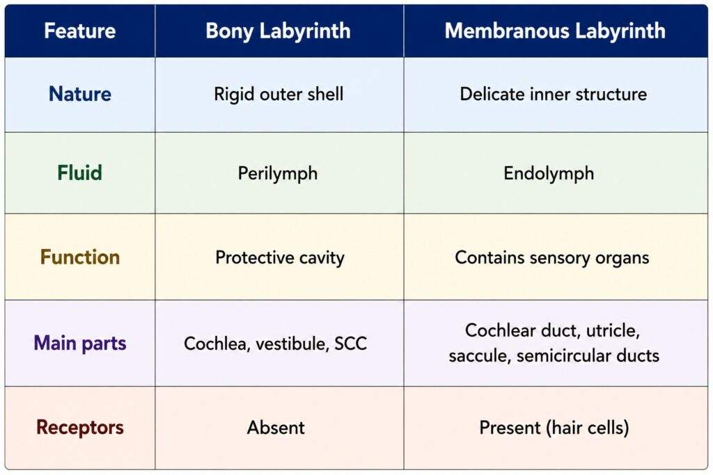 Table_ Comparison Between Bony and Membranous Labyrinth